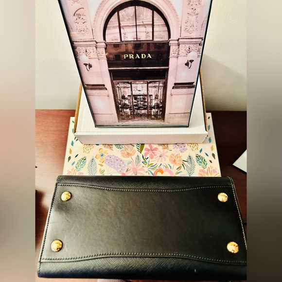 Prada 2-Way Saffiano Leather Black with Pink Interior Accordion Bag - Picture 13 of 15